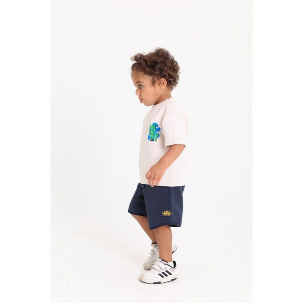 Baby Boys Cotton T-Shirt – Beige with "Play More" Print