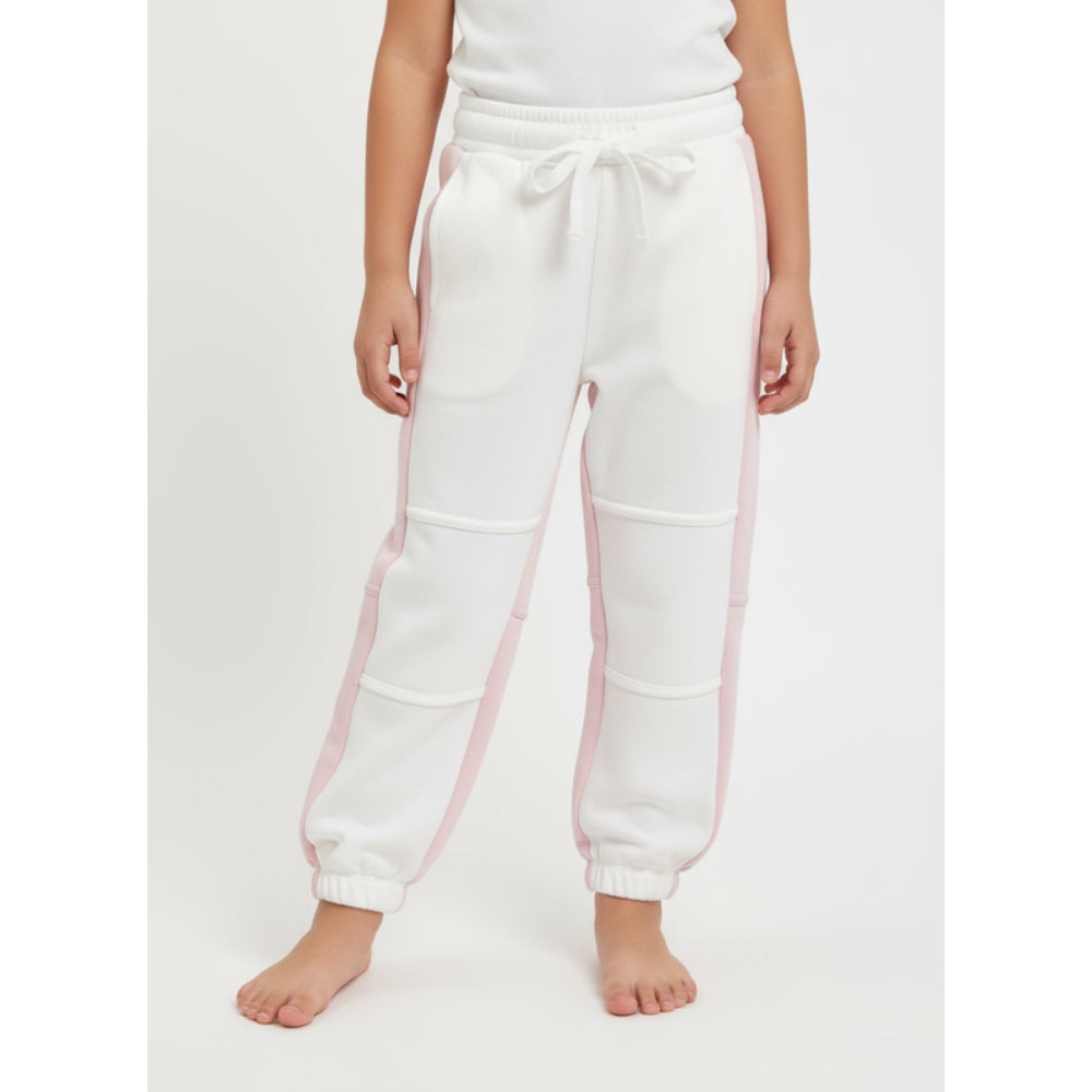 Girls Cotton Sweatpants – Off-White/Pink