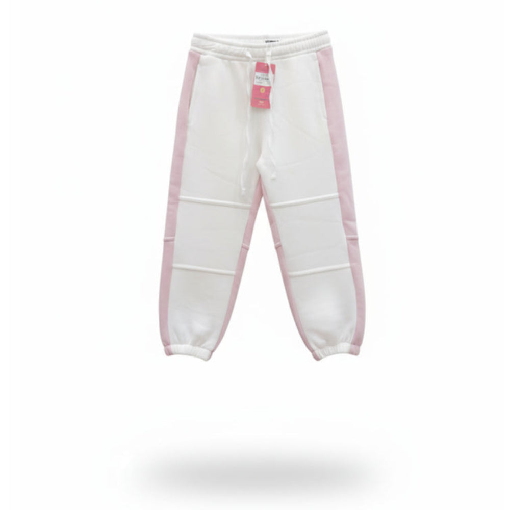 Girls Cotton Sweatpants – Off-White/Pink