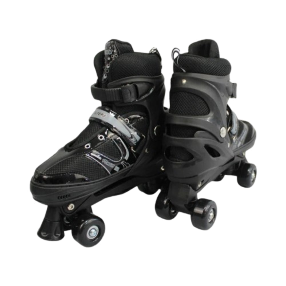 Power Superb Adjustable Roller Skate Shoes 2-Rows 4-Wheels (Large, Black)