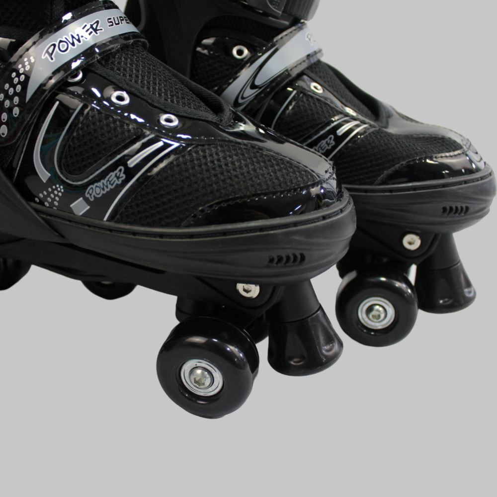 Power Superb Adjustable Roller Skate Shoes 2-Rows 4-Wheels (Large, Black) - Ourkids - OKO