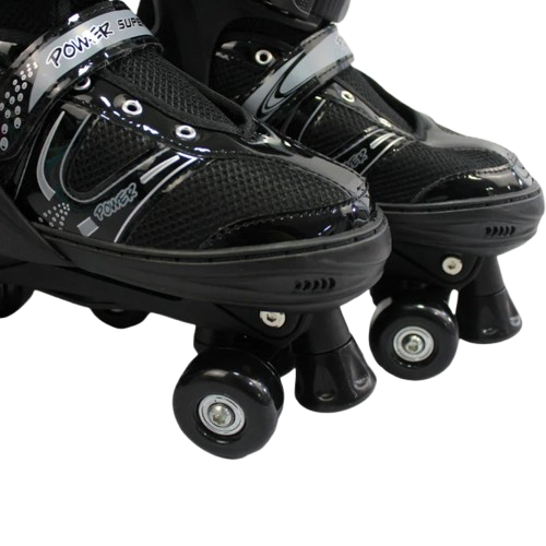 Power Superb Adjustable Roller Skate Shoes 2-Rows 4-Wheels (Large, Black)