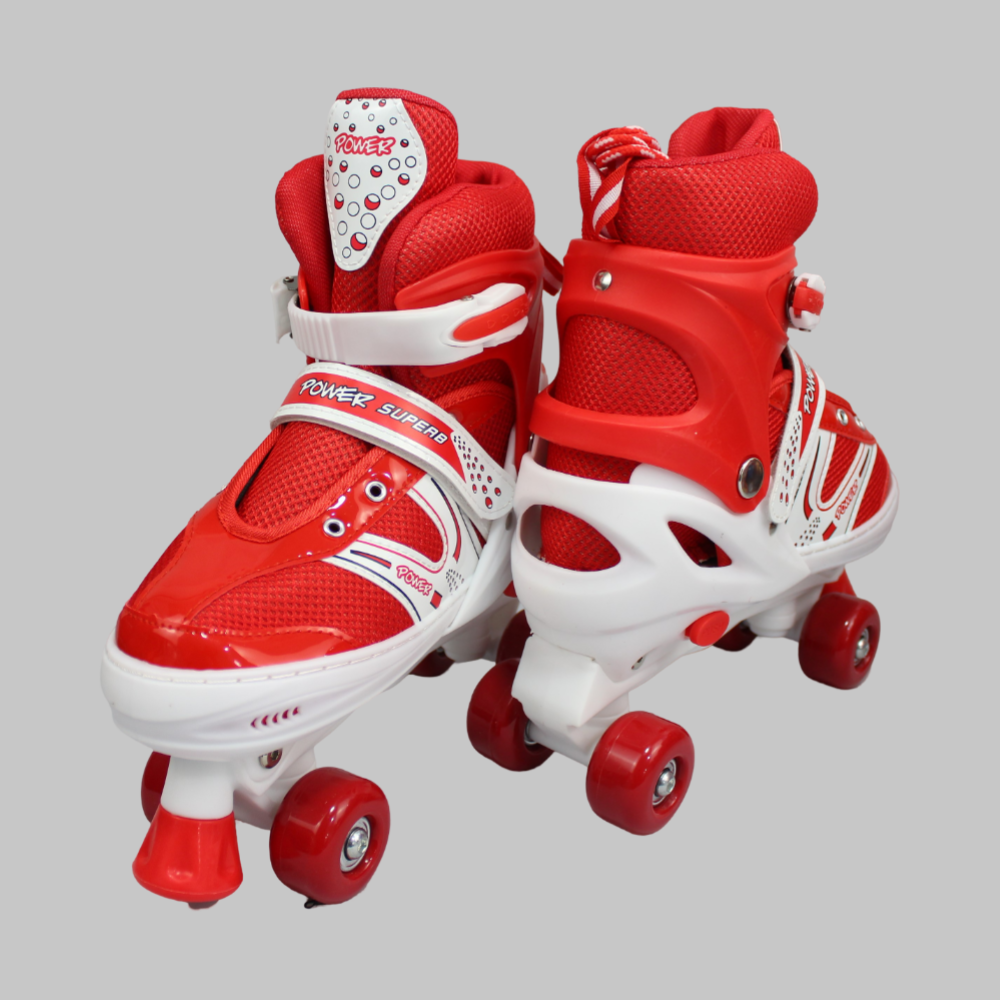 Power Superb Adjustable Roller Skate Shoes 2-Rows 4-Wheels (Large, Red) - Ourkids - OKO