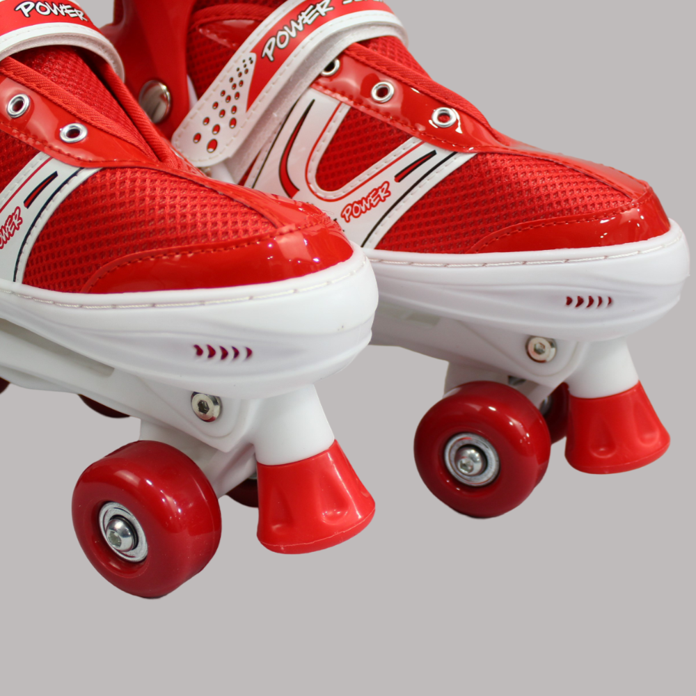 Power Superb Adjustable Roller Skate Shoes 2-Rows 4-Wheels (Large, Red) - Ourkids - OKO