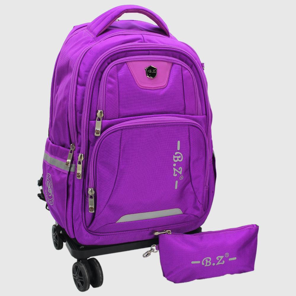 Purple 18 Inches Trolley Backpack + Pencil Case - Ourkids - B.Z.