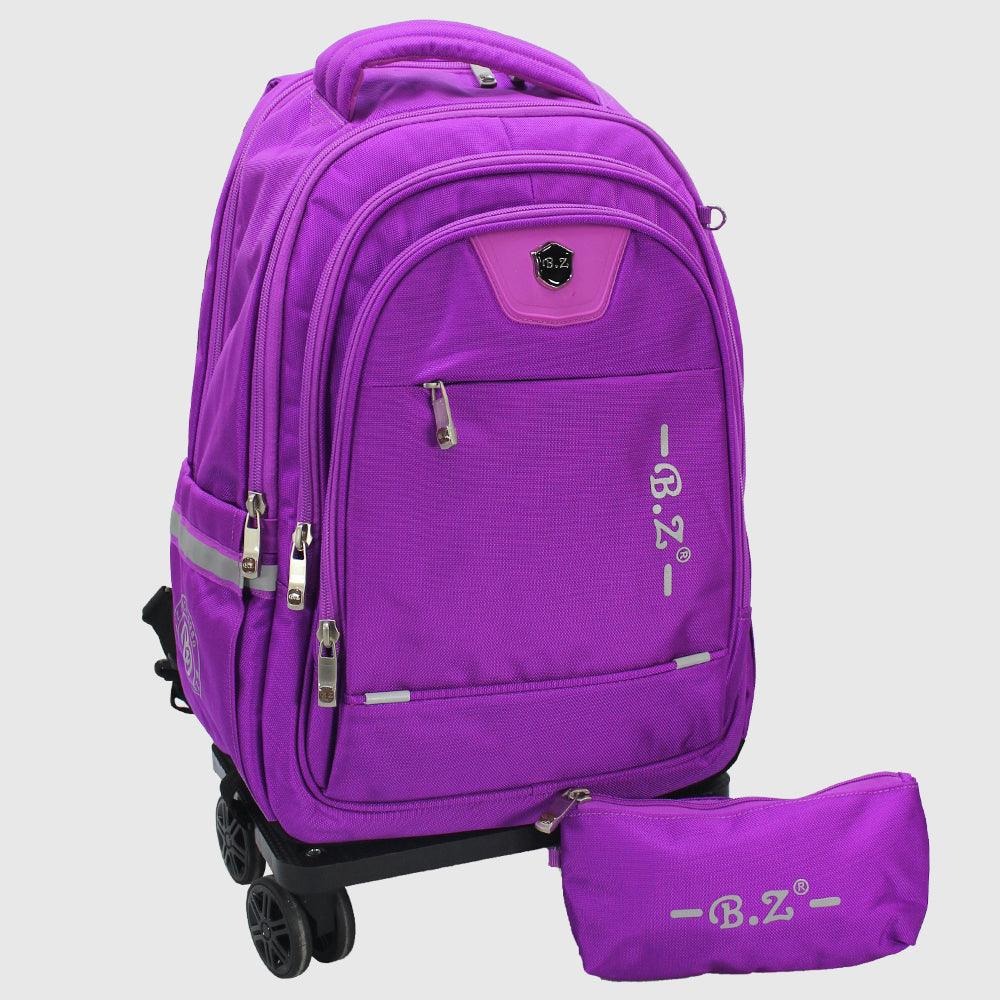 Purple 18 Inches Trolley Backpack + Pencil Case - Ourkids - B.Z.