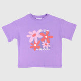 Purple Flowery Short-Sleeved T-Shirt - Ourkids - Ourkids