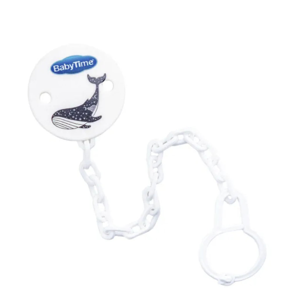 Baby Time Plastic Pacifier Clip – White