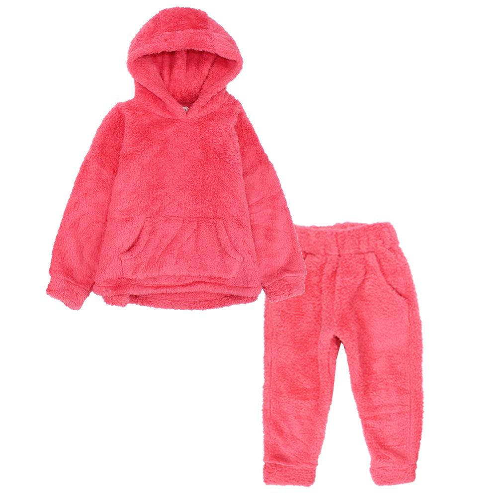 Red Long-Sleeved Fleeced Hooded Pajama - Ourkids - Ourkids