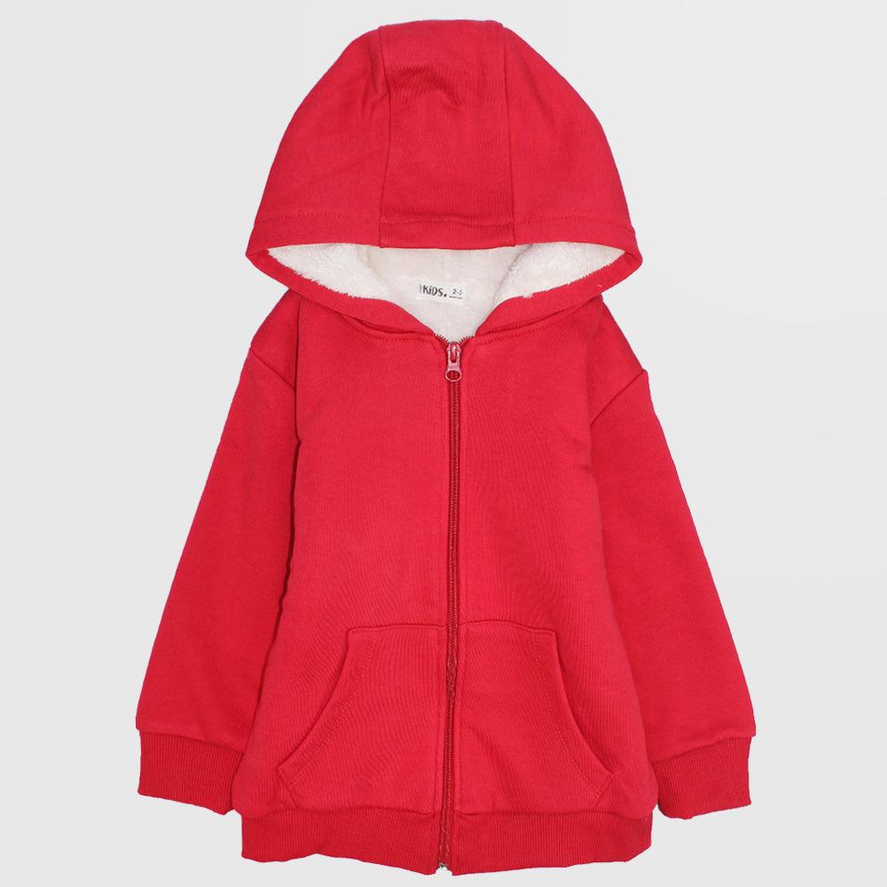 Red Long-Sleeved Fleeced Zip-Up Hoodie - Ourkids - Ourkids