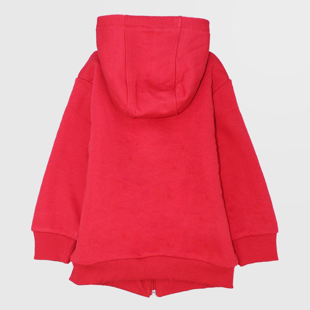 Red Long-Sleeved Fleeced Zip-Up Hoodie - Ourkids - Ourkids