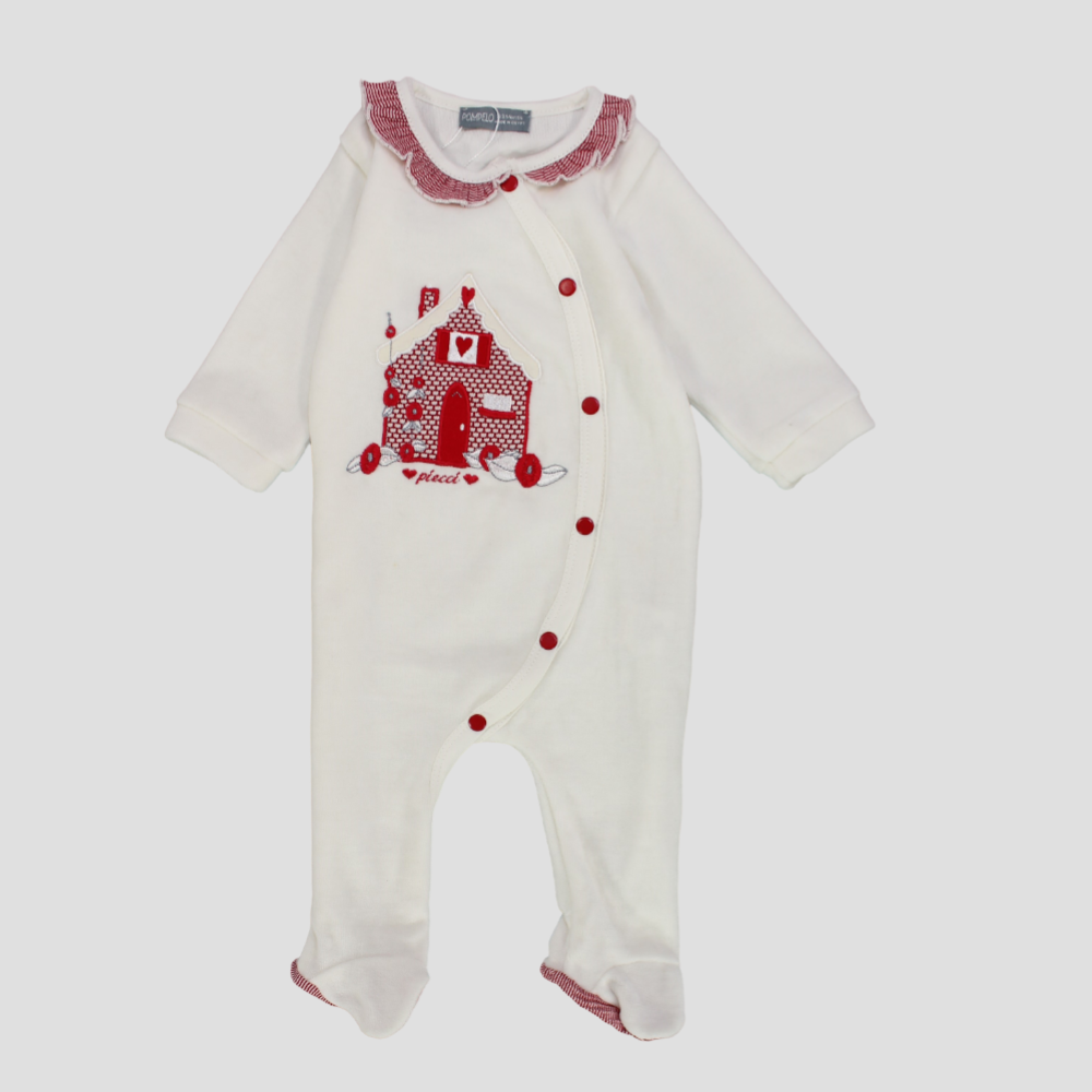 Red Lovely House Long-Sleeved Baby Footie - Ourkids - Pompelo