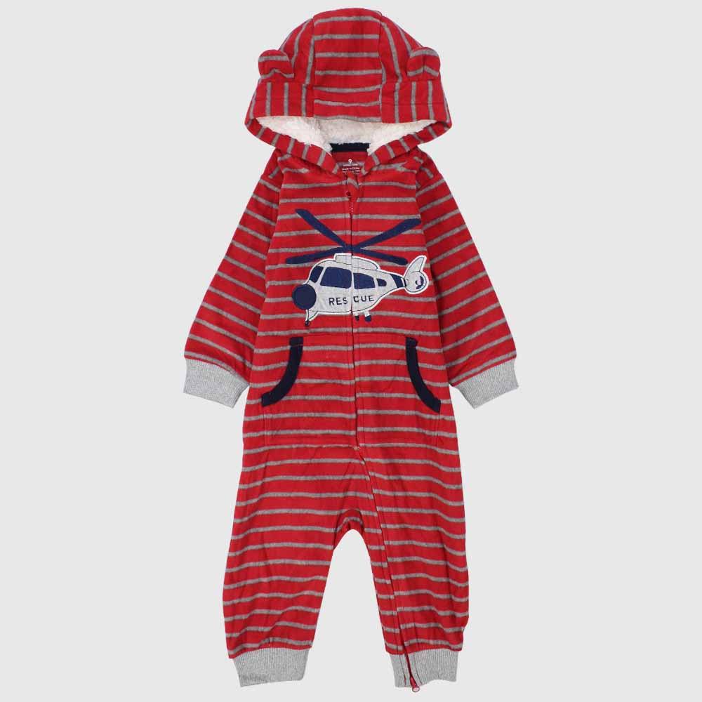 Red Striped Hooded Footless Onesie - Ourkids - Carter's