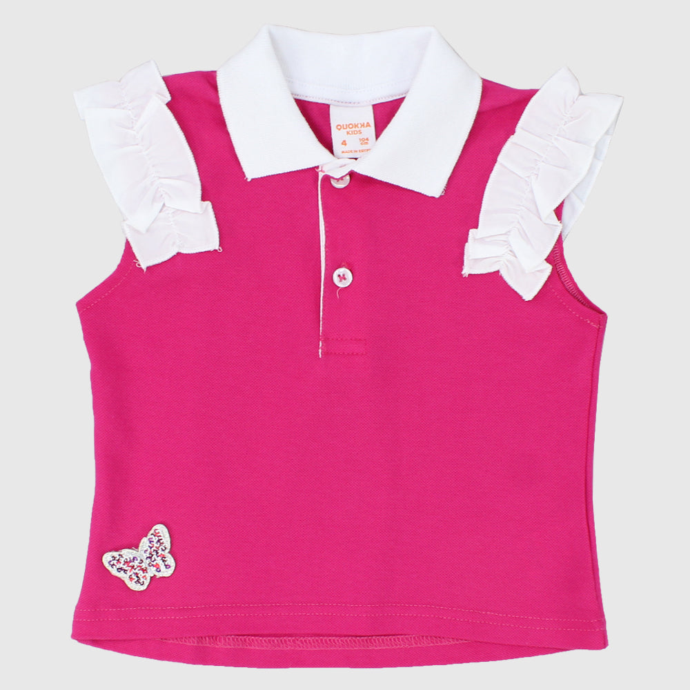 Ruffled Shoulders Sleeveless Polo Shirt - Ourkids - Quokka