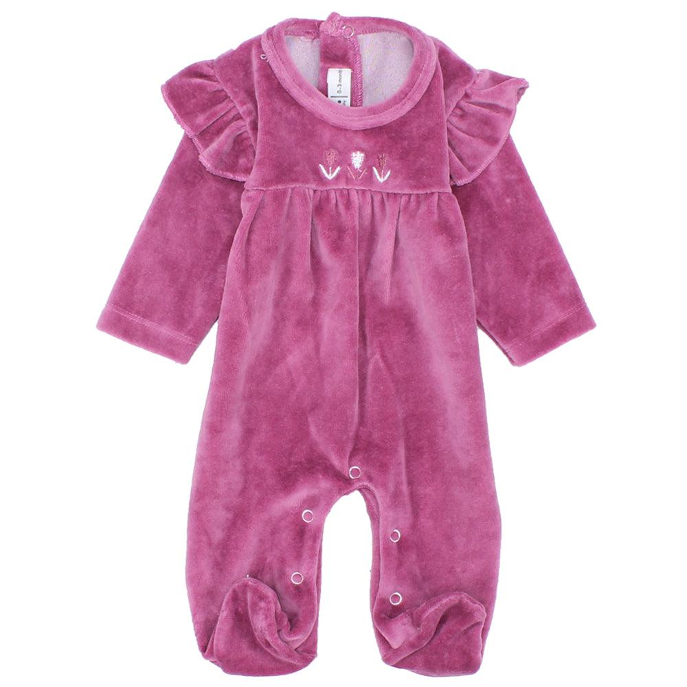 Ruffled Shoulders Velvet Baby Footie - Ourkids - Ourkids