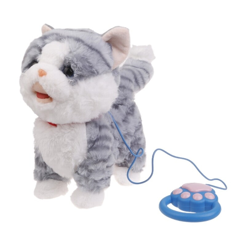 Plush Pet Walking Cat Toy – Grey