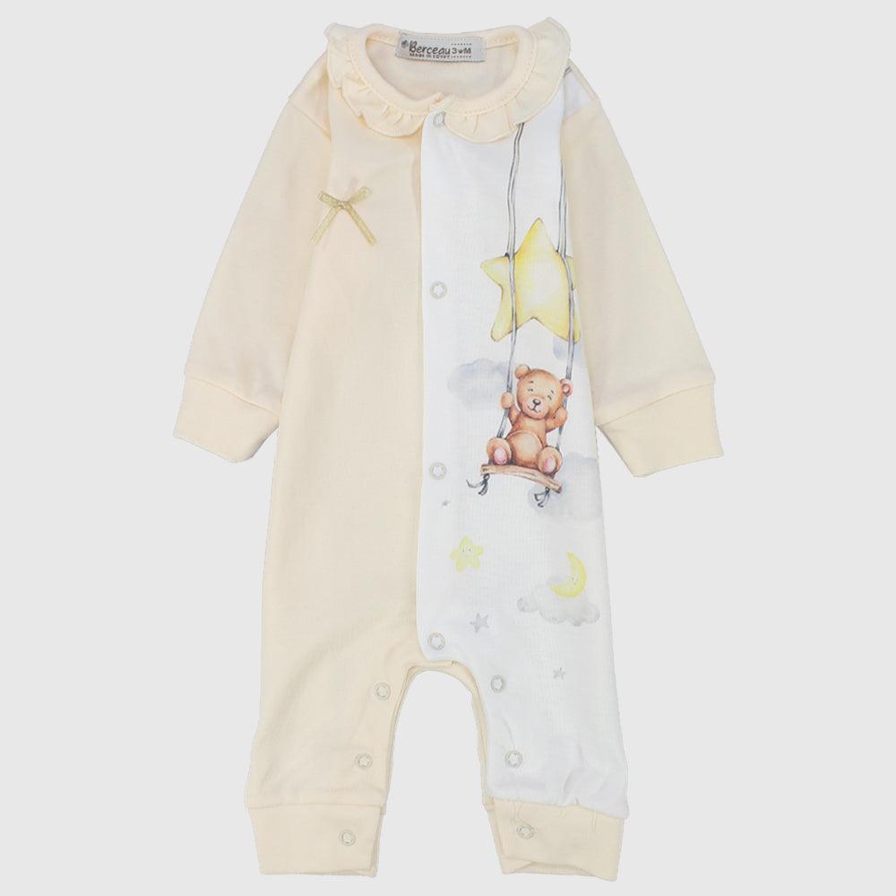 Salmon Swinging Bear Long-Sleeved Baby Footless Onesie - Ourkids - Berceau