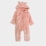 Salmon Teddy Fleeced Hooded Onesie - Ourkids - Ourkids