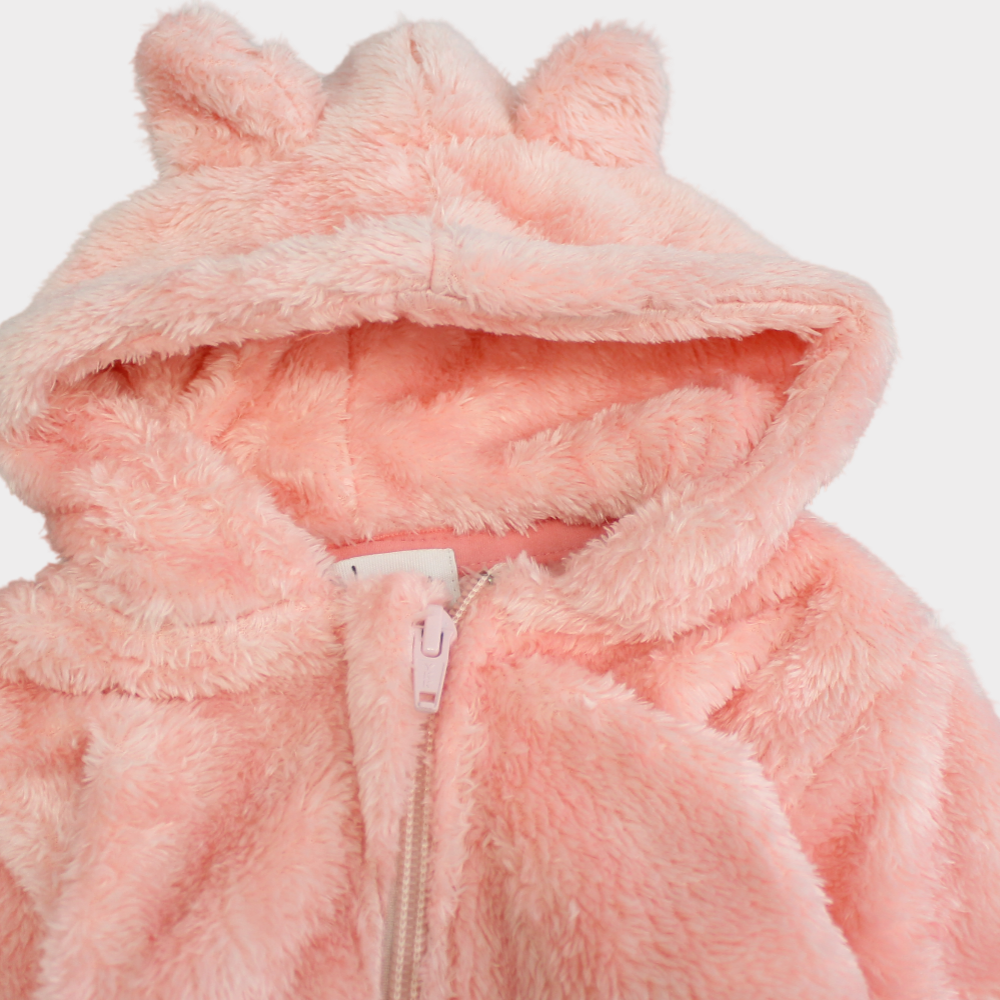 Salmon Teddy Fleeced Hooded Onesie - Ourkids - Ourkids