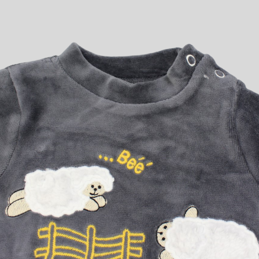 Sheepy Grey Long-Sleeved Baby Footie - Ourkids - Al Sayad