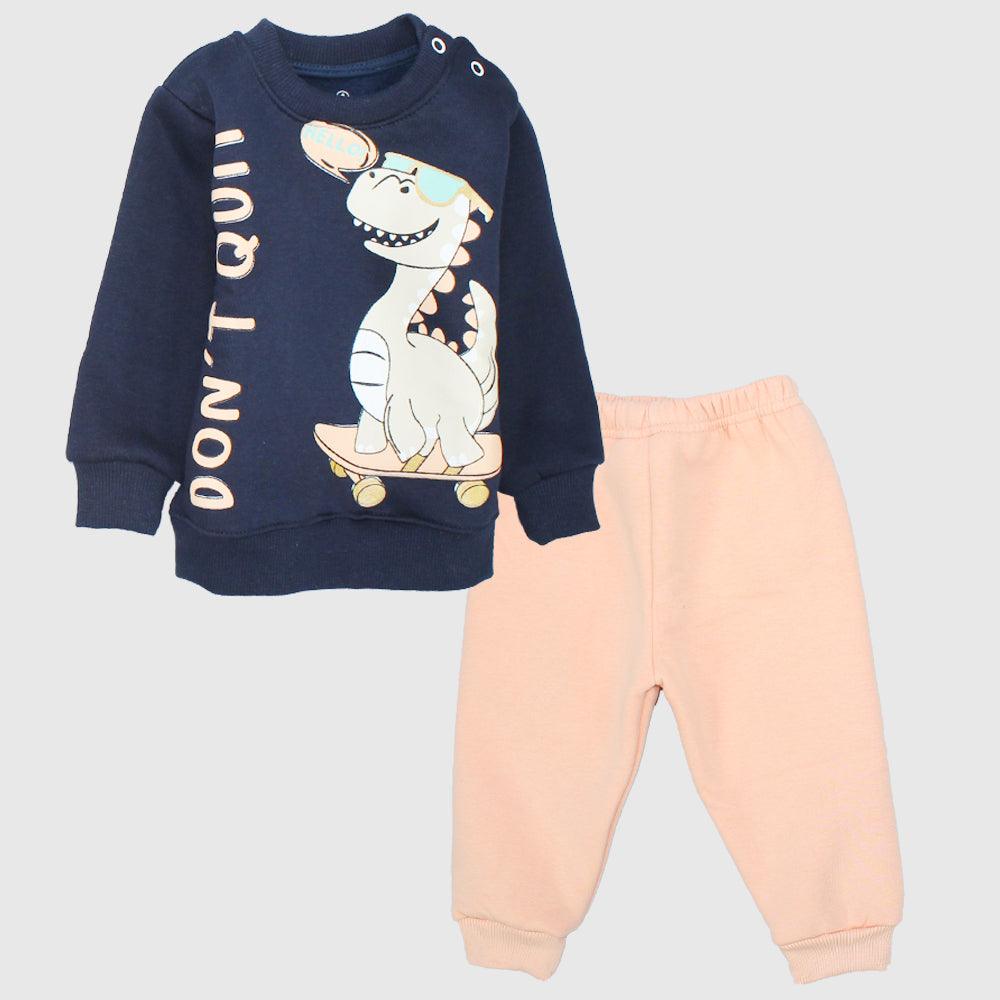 Skating Dino Long-Sleeved Fleeced Pajama - Ourkids - JOKY