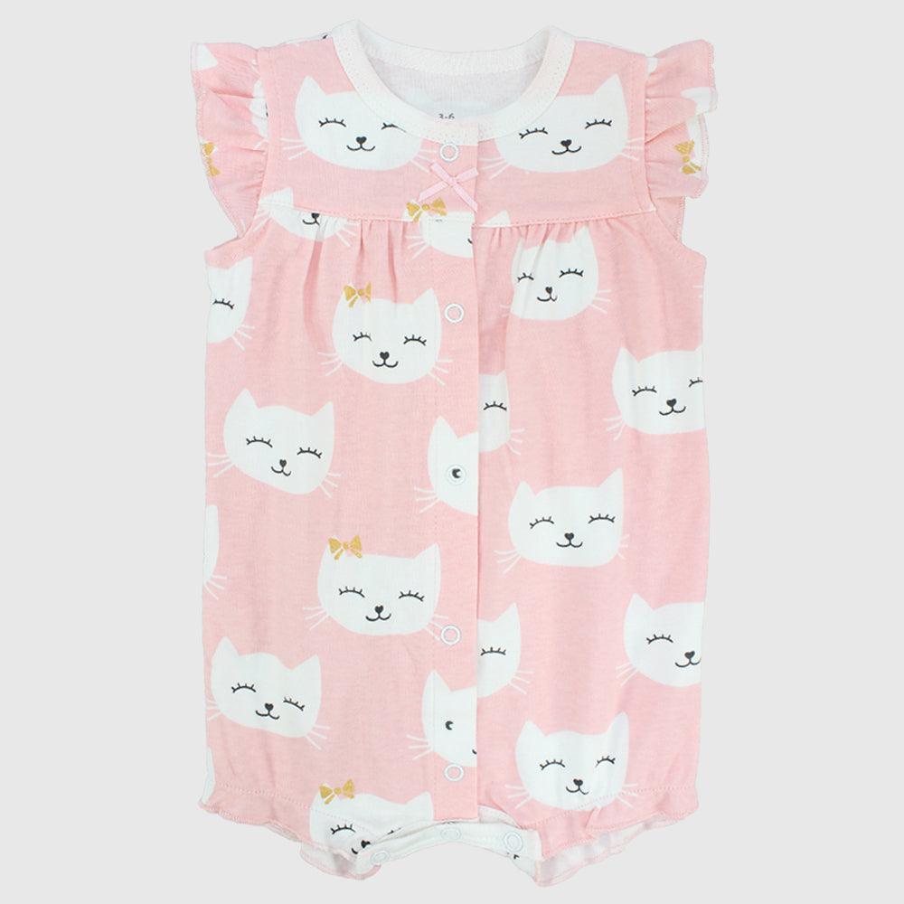 Sleepy Kitty Ruffled Shoulders Romper - Ourkids - Mini Me