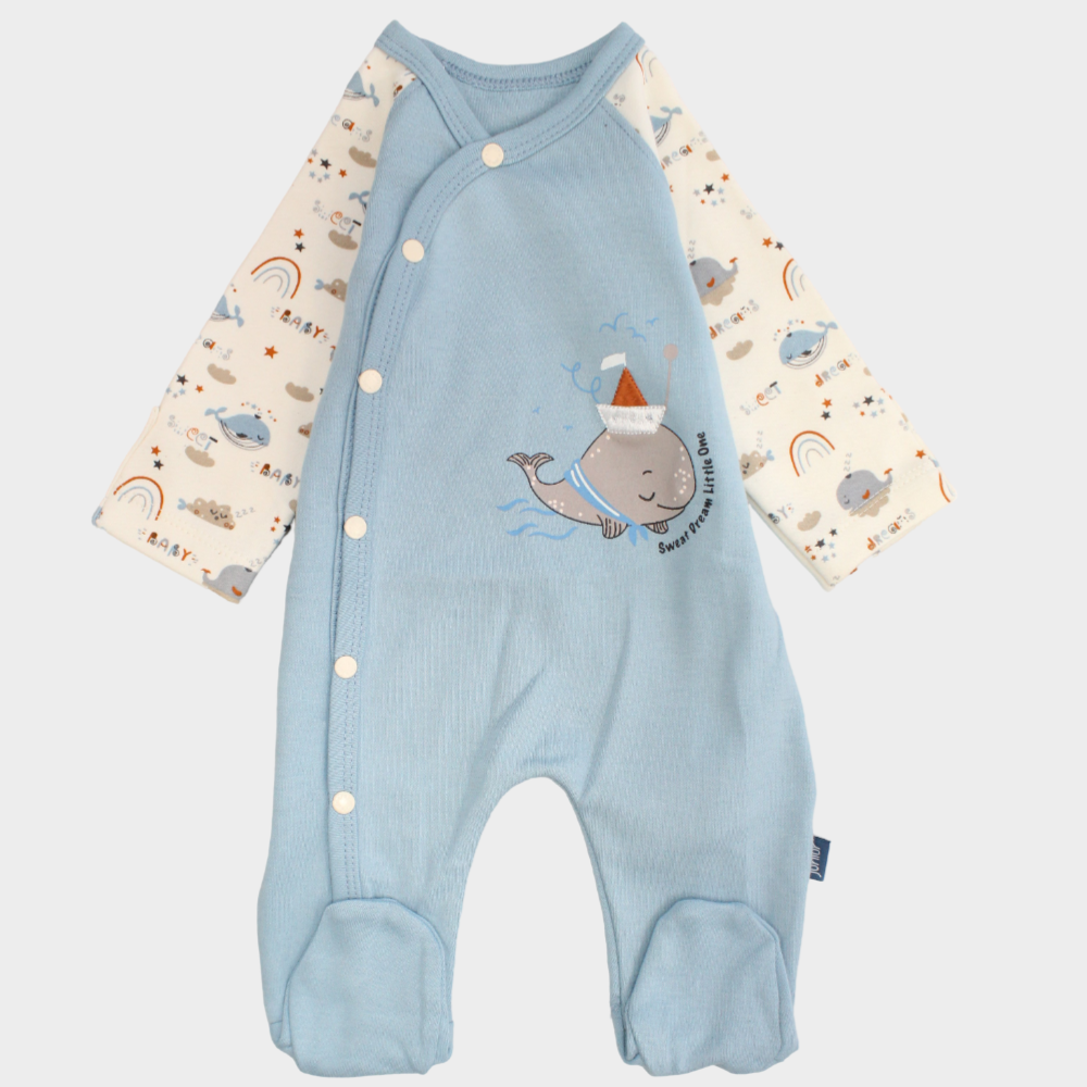 Sleepy Whale Long-Sleeved Baby Footie - Ourkids - Junior