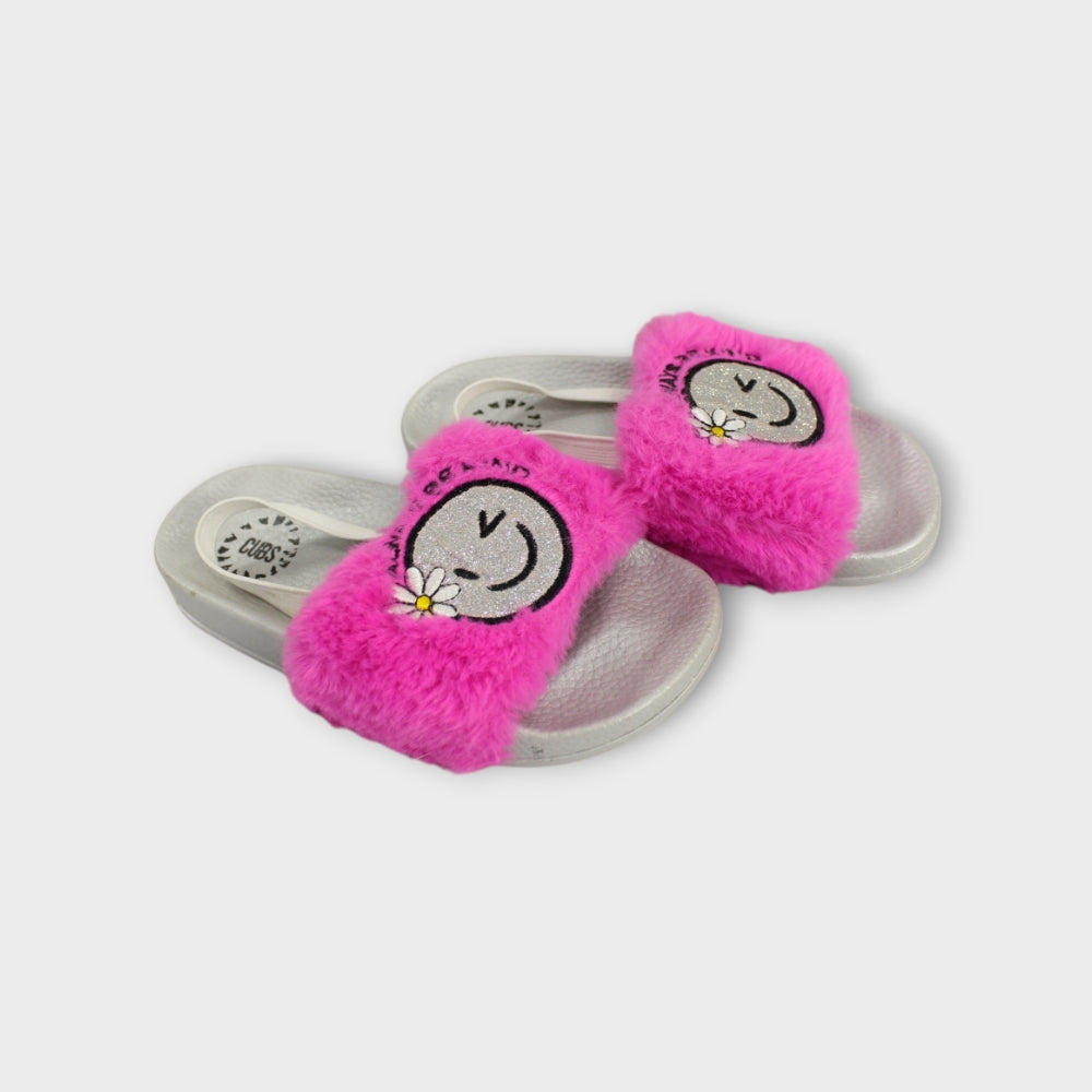 Smiley Face Girls' Slides With Fur - Ourkids - Cubs