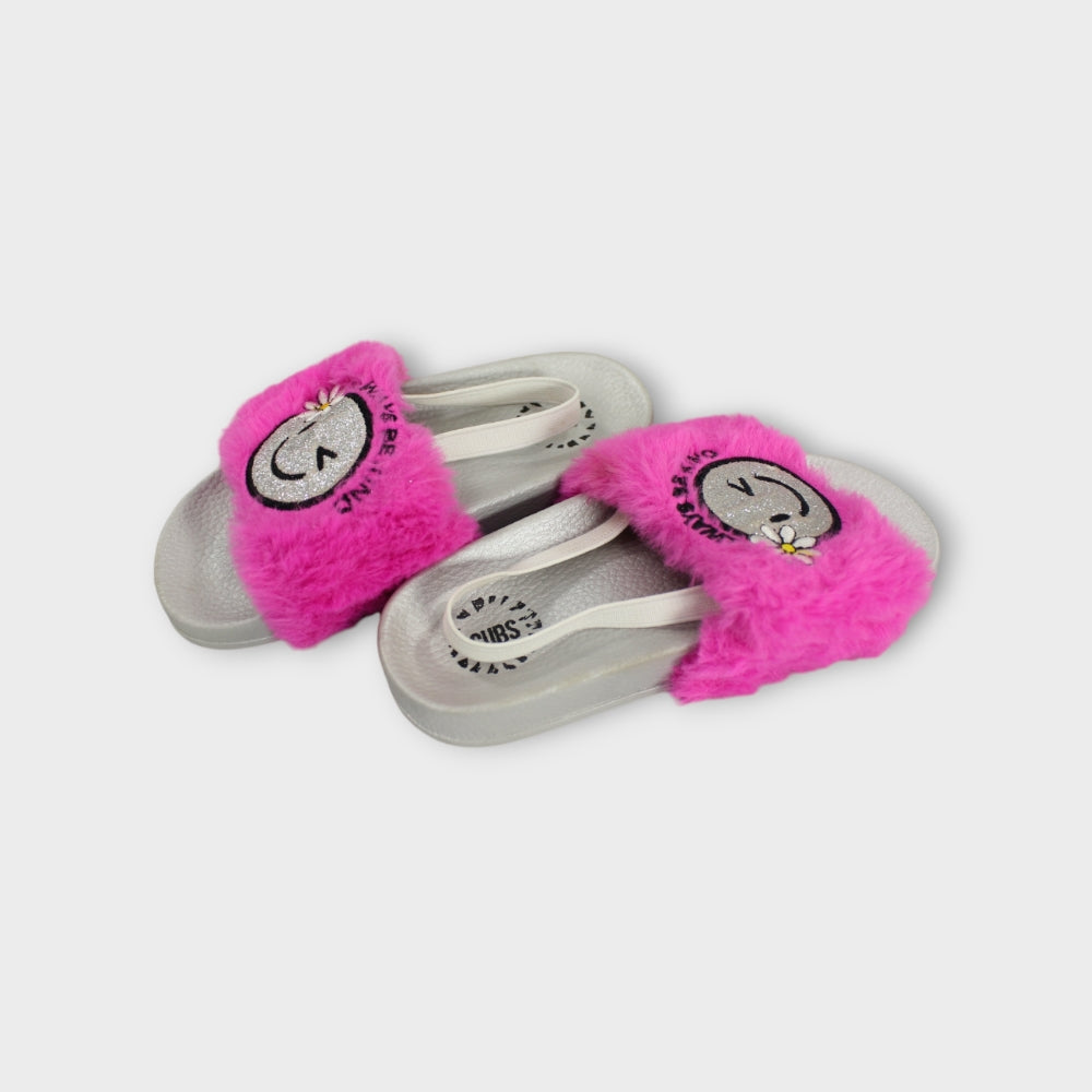 Smiley Face Girls' Slides With Fur - Ourkids - Cubs