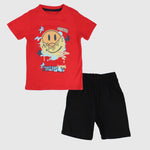 Smiley Face Short-Sleeved Pajama - Ourkids - Rosso