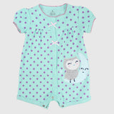 Smiley Owl Polka Dots Short-Sleeved Romper - Ourkids - Mini Me