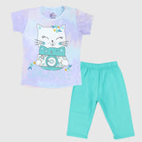 Smiling Cat Short-Sleeved Pajama - Ourkids - JOKY