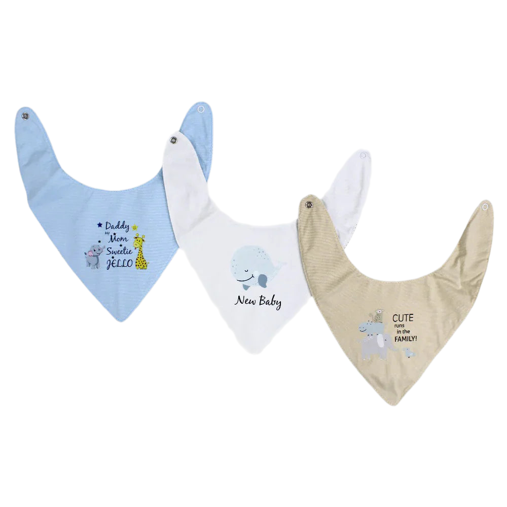 Pack of 3 - Baby Cotton Bibs Baby Elephant and Giraffe Scarf Style