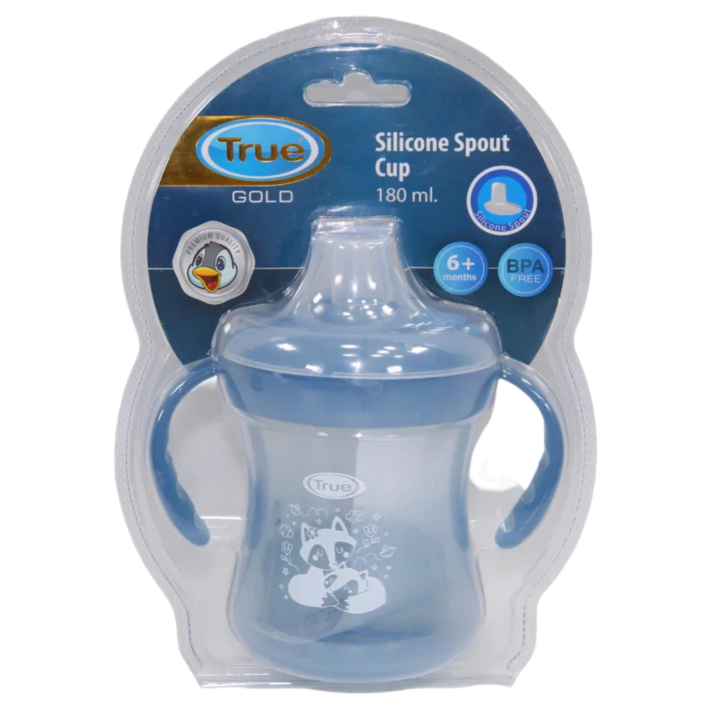 True Gold Training Cup with Silicone Spout & Lid – 180ml Baby Blue (6+ months)