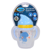 True Gold Sport Cup with Weighted Straw – 300ml with Blue Elephant Design (12+ months)
