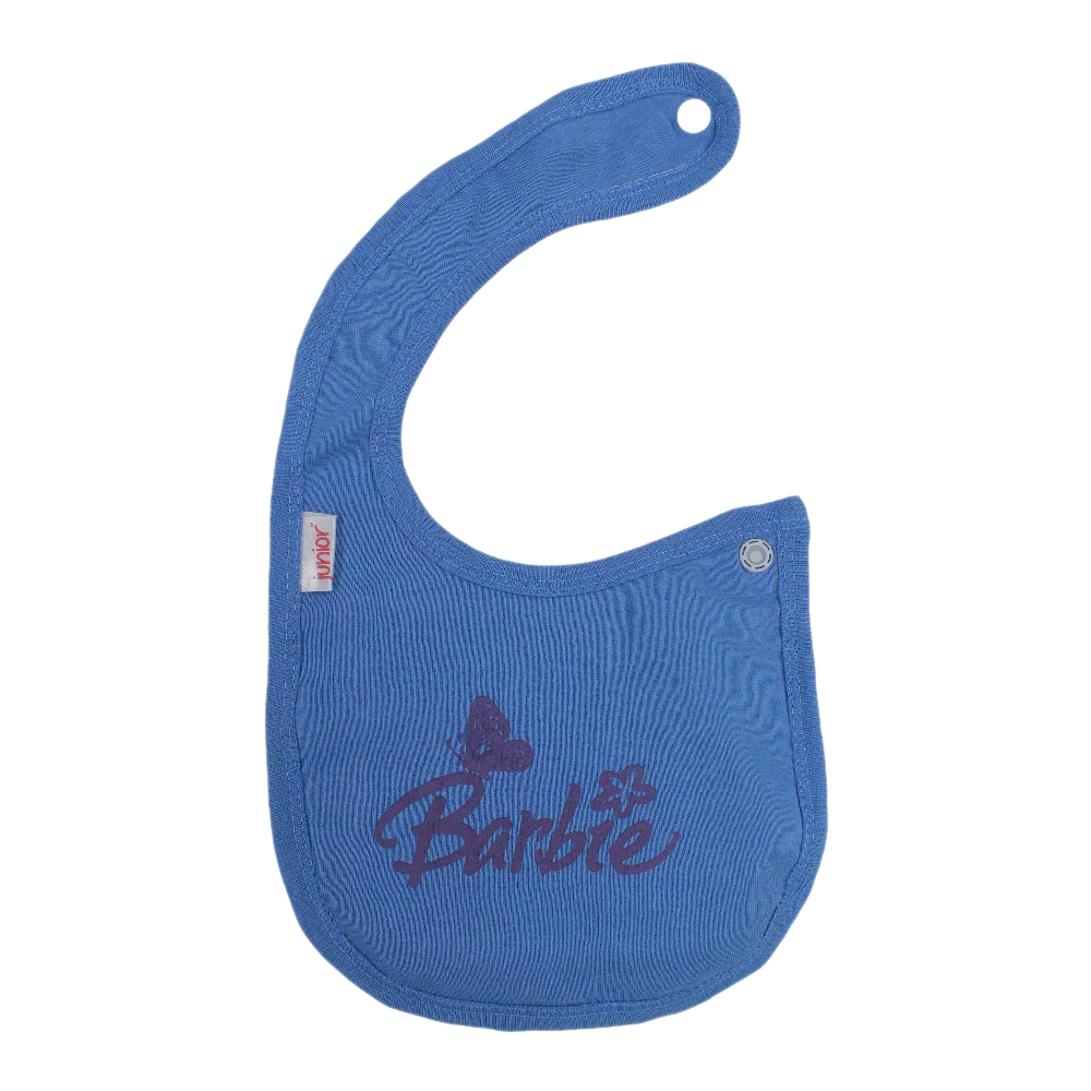 Baby Cotton Bib – Blue with Barbie Design