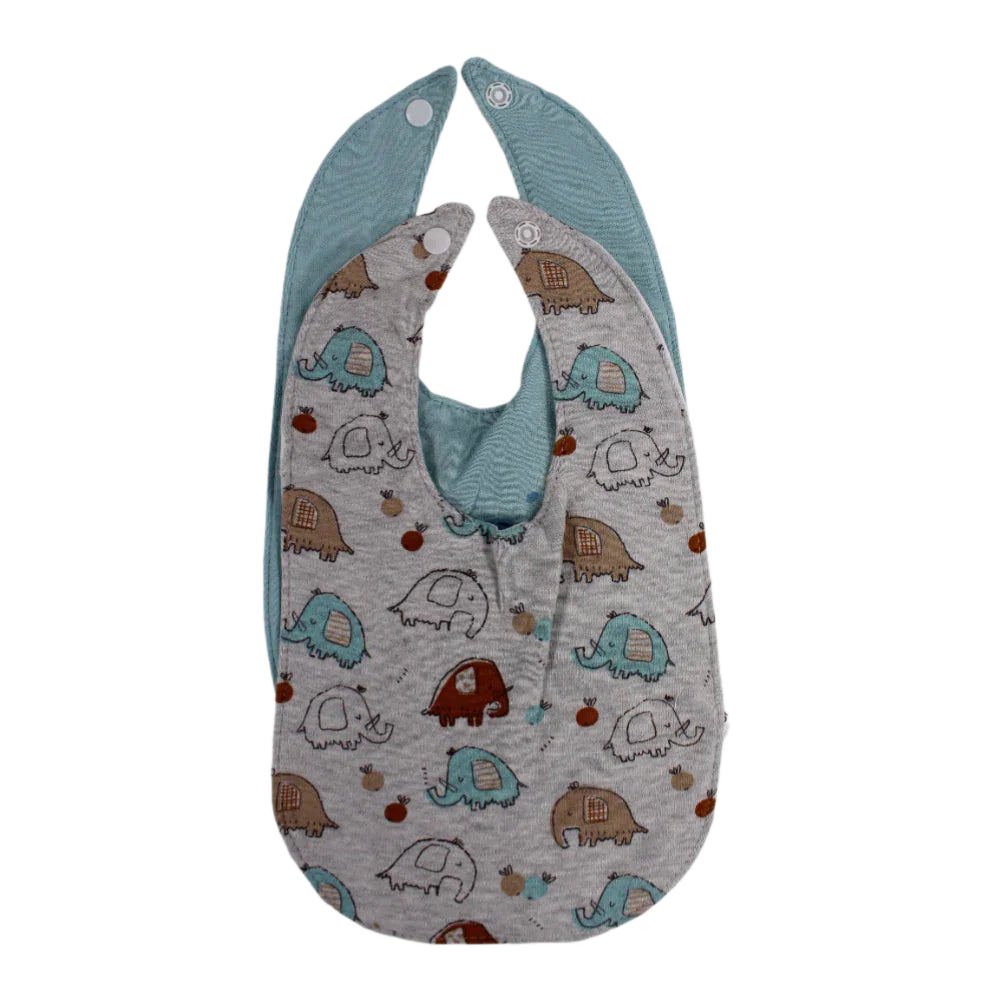 Pack of 2 - Grey & Aqua Elephant Bibs