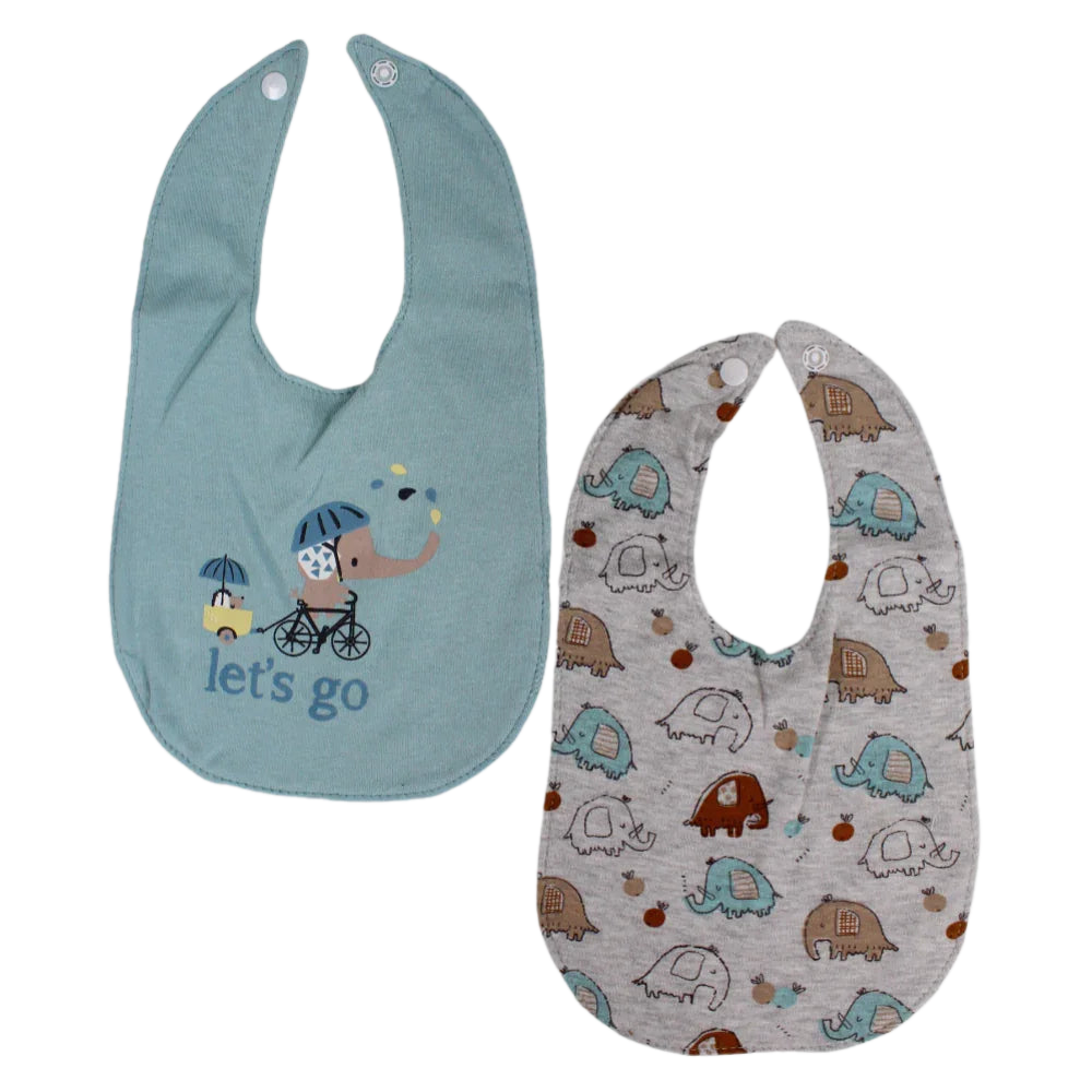Pack of 2 - Grey & Aqua Elephant Bibs