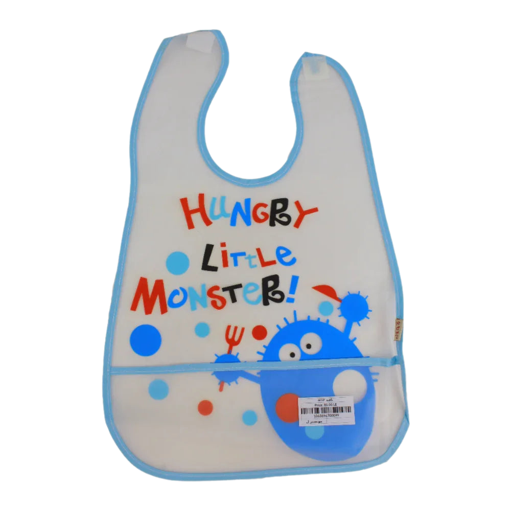 Baby Bib – White with Hungry Little Monster Design