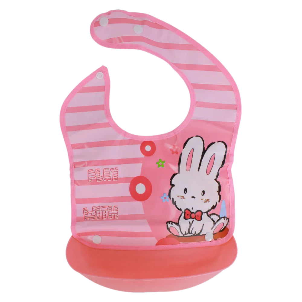 Baby Bib – Pink with Cute Bunny Design