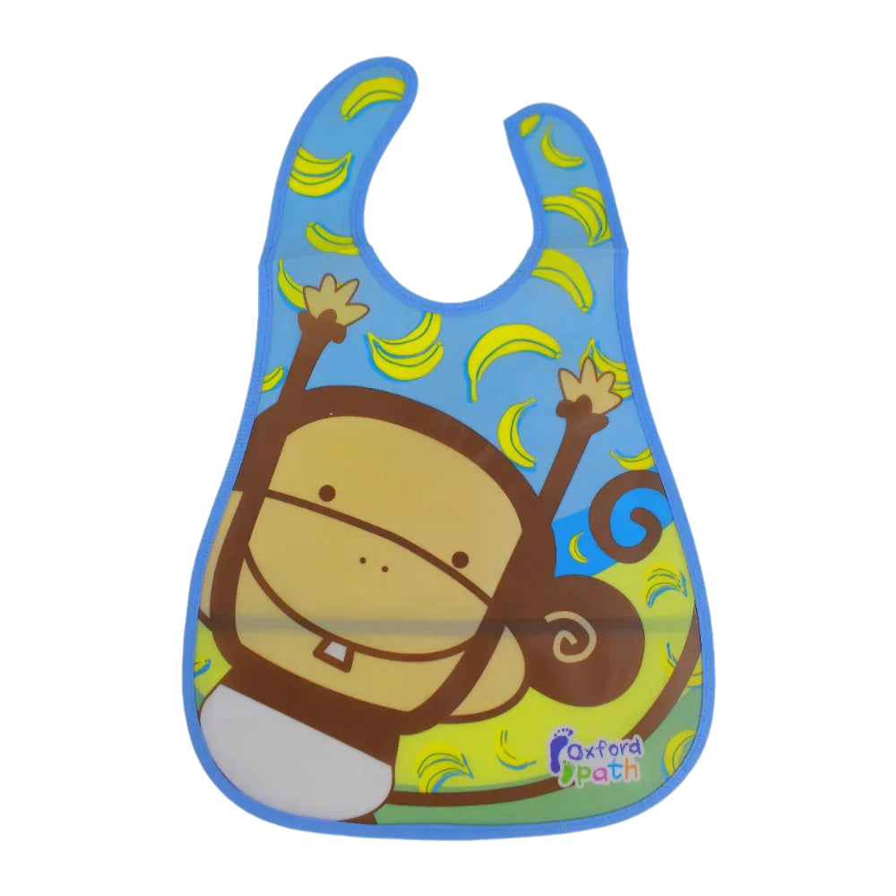 Baby Bib – Blue with Cute Monkey Design
