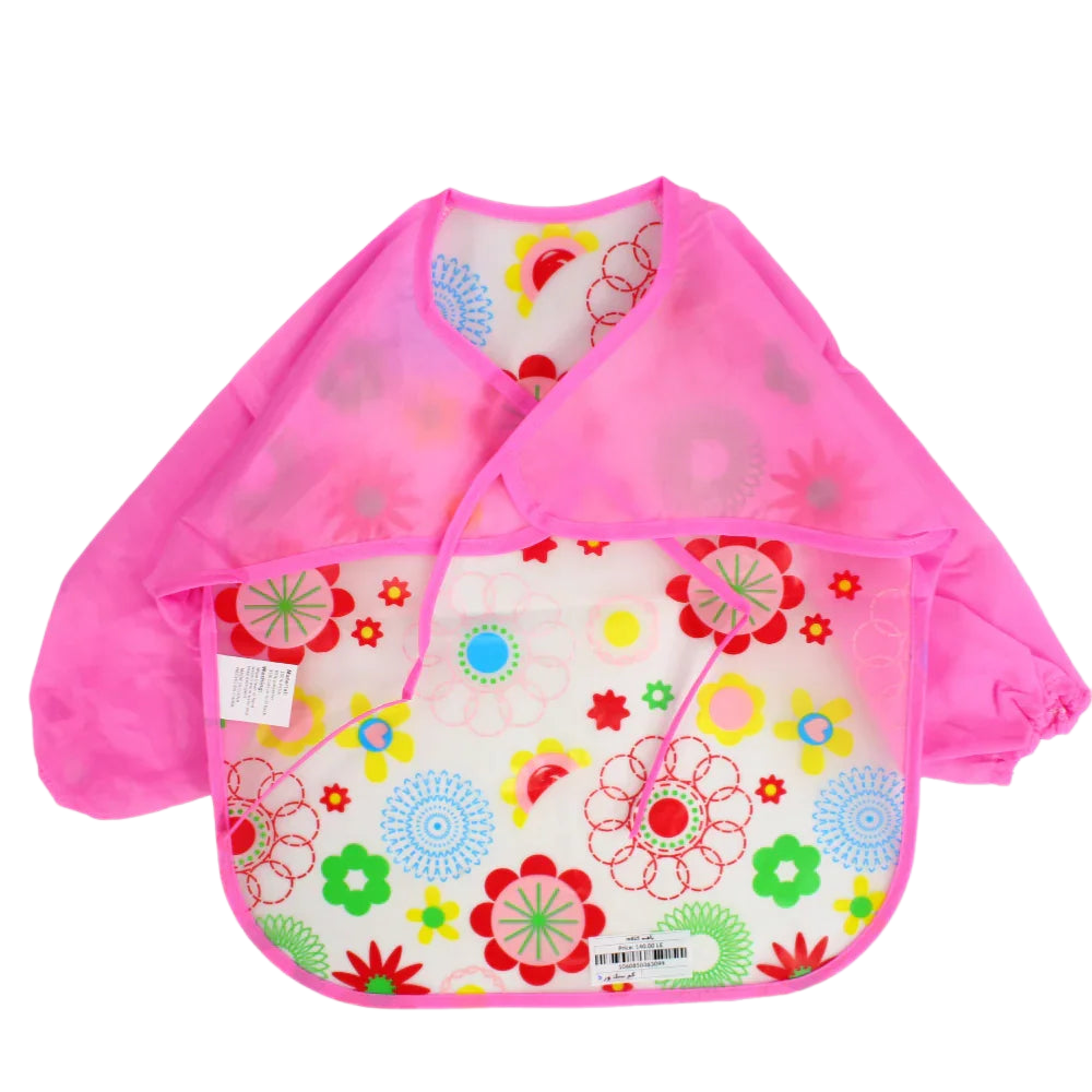 Baby Long-Sleeved Bib – Pink with Floral Design