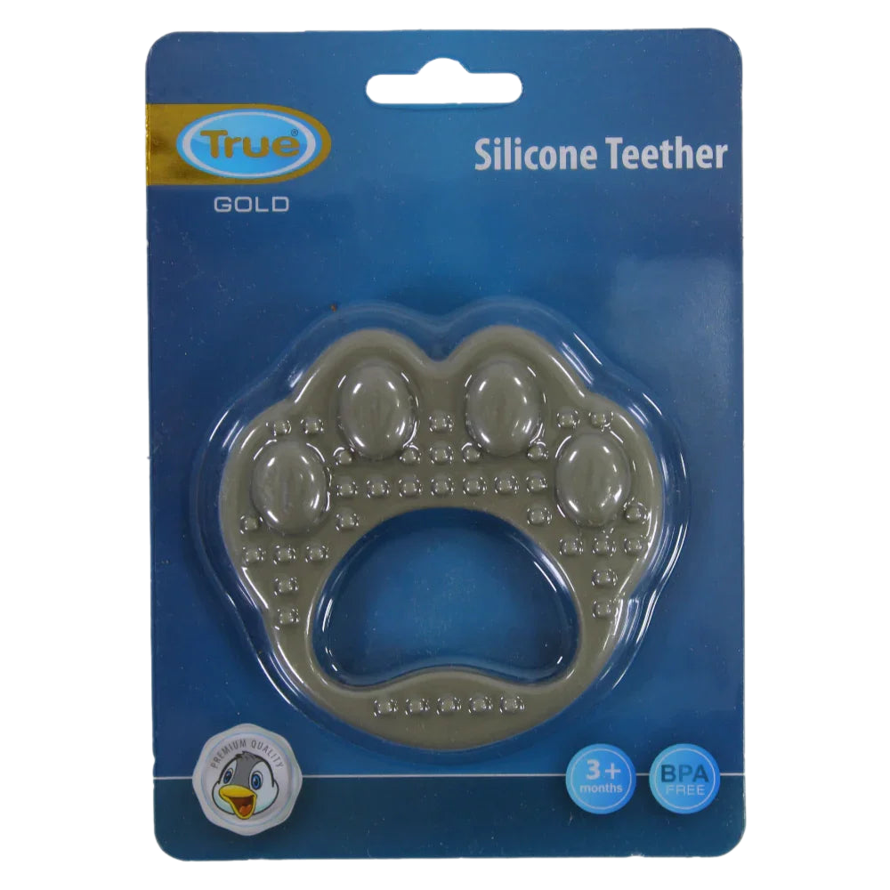 True Gold Silicone Teether – Grey Paw