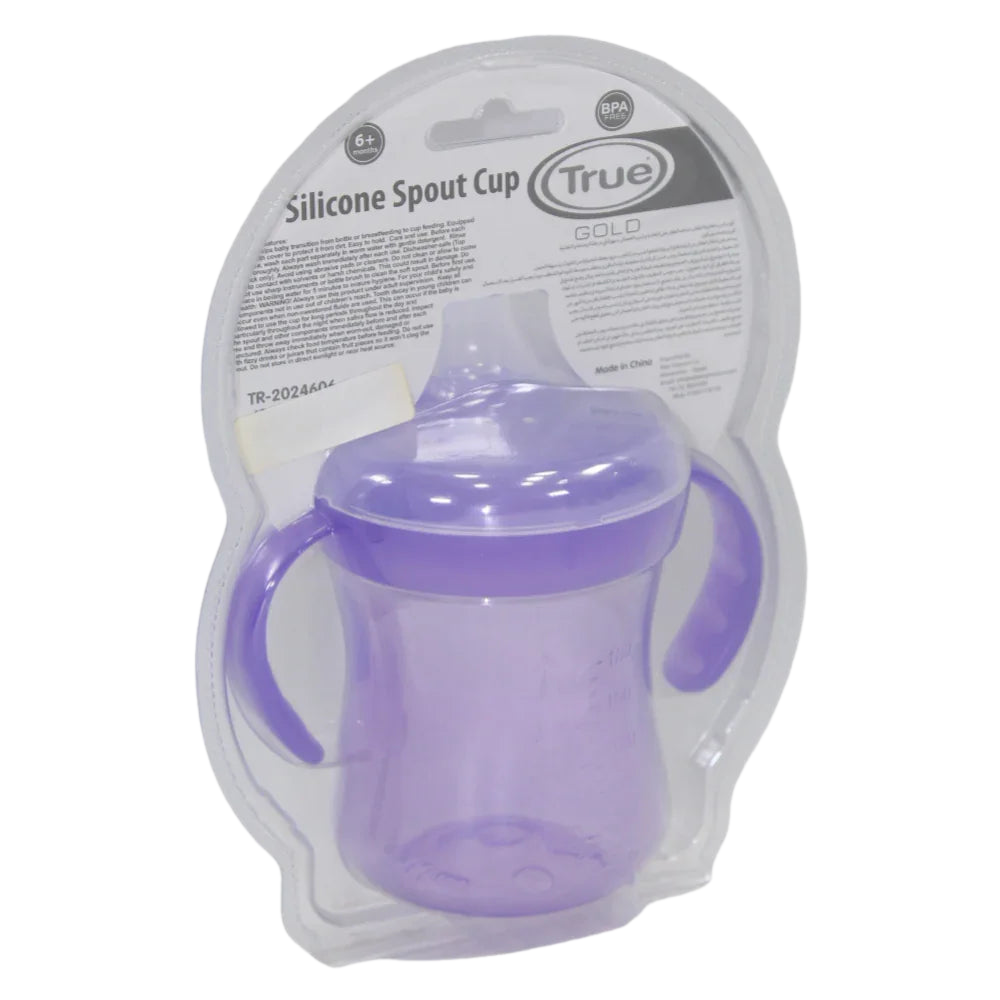 True Gold Training Cup with Silicone Spout & Lid – 180ml Purple (6+ months)