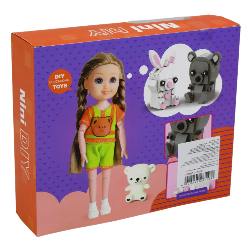 Nini Doll with Construction Toy – DIY Playset with a Little Dog & Rabbit