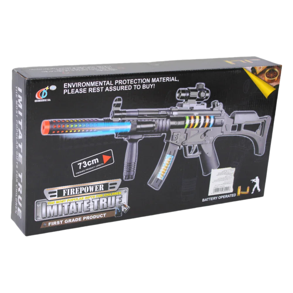Light-Up Combat Machine Rifle – Battery-Operated Toy Gun with Sound & Rapid Fire Action