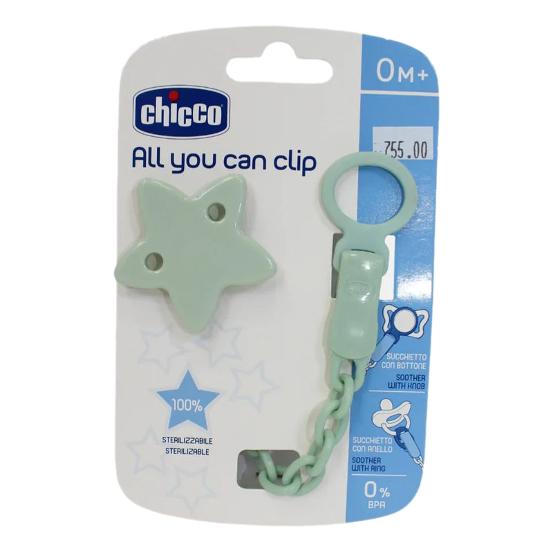 Chicco Pacifier Clip with Chain – Star Design - Baby Essentials