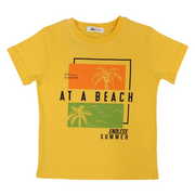 Boys Cotton T-Shirt – Yellow with "At a Beach" Design