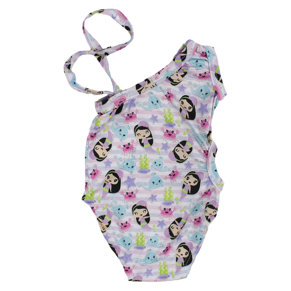 Baby Girls Swimsuit - White with Cute Mermaids Print