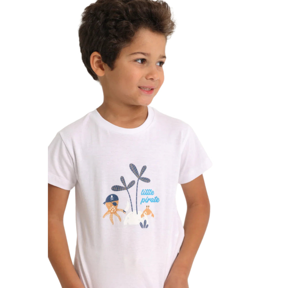 Baby Boys T-Shirt – Little Pirate (White)